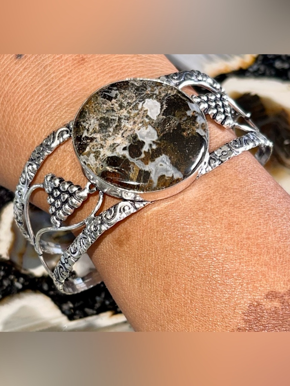 Beautiful Round Astrophyllite Adjustable Cuff Bracelet
